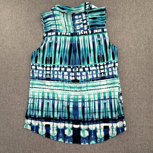 DANA BUCHMAN Top Small Collared V-Neck Sleeveless Green‎ Blue Relaxed Fit - Picture 8 of 10